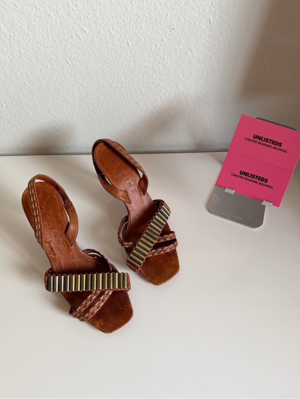 Vintage Celine Brown Leather Gold Hardware Slingback Heels Size 36